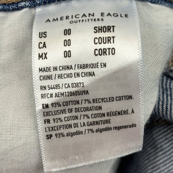 American Eagle Distressed 90's Low Rise Straight Women size 00P Blue Denim Jeans - Picture 3 of 4